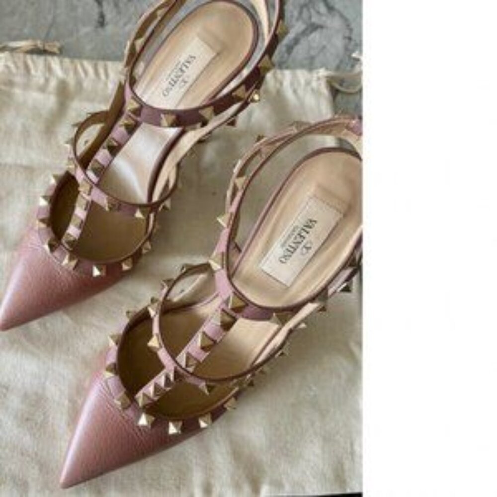 Valentino Beige / Mauve Rockstud Cage Pumps